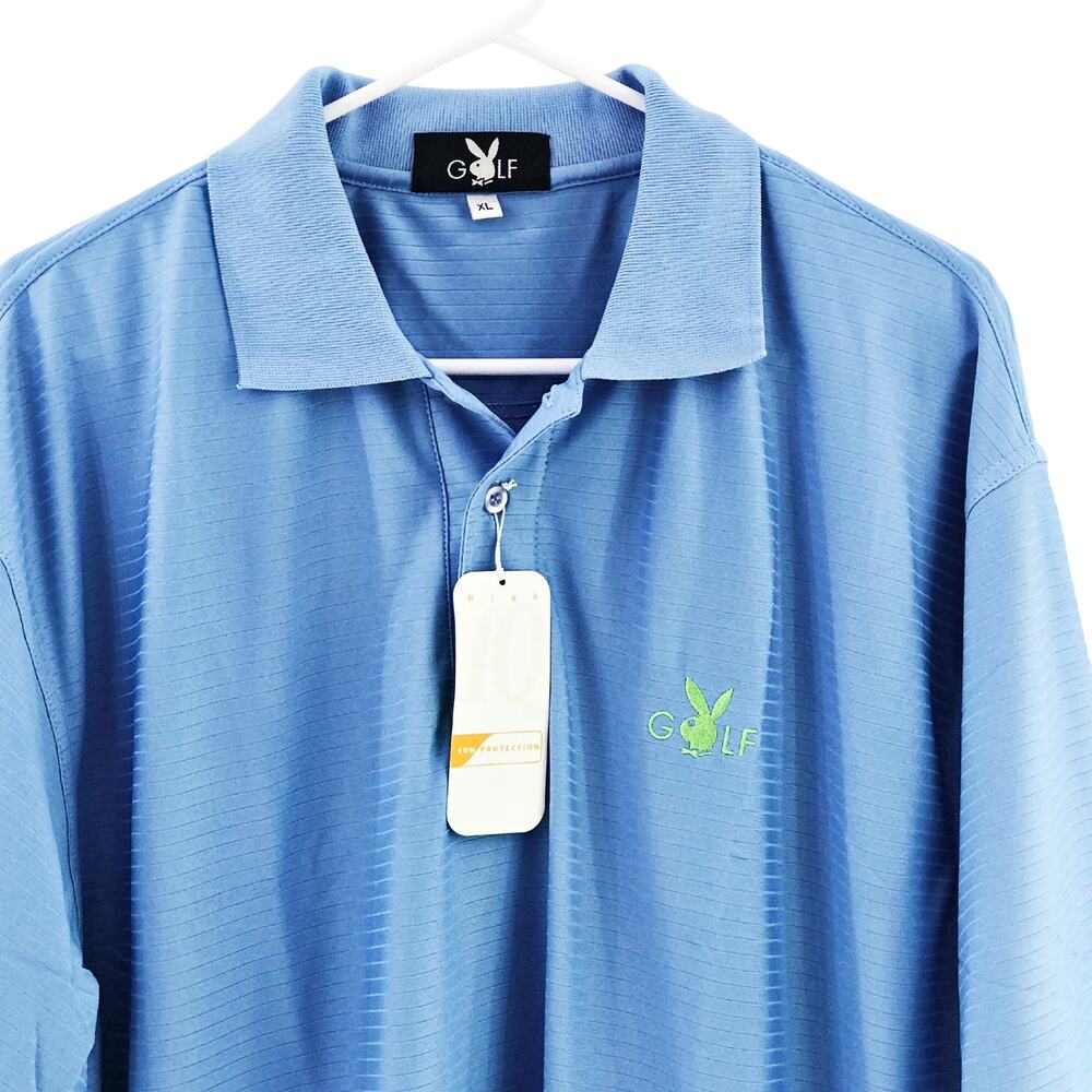Playboy Golf Polo Shirt Light Blue Wicking Quick Dry Breathable
